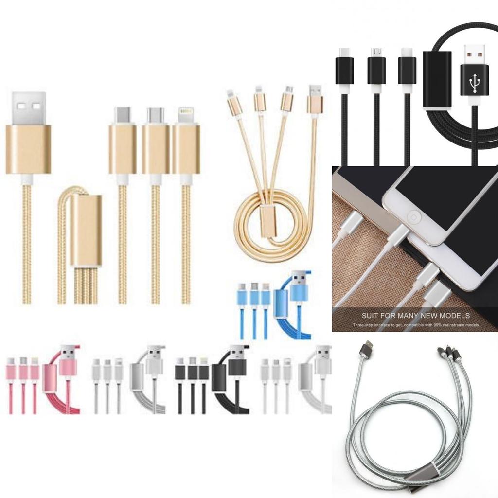 3in1 Usb Charger Cable Micro Typec Data Sync Cable For Iphone 5 6 7plus Android