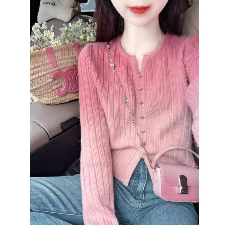 Pink High-end Knitted Sweater for Women Early Autumn New Korean Style Top with Chic Design