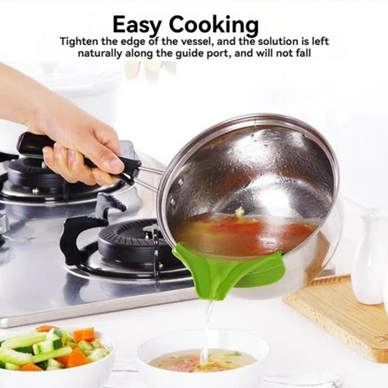 1/3pc Silicone Kitchen Funnel Anti-spill On Pour Soup Spout Funnel Flow Nozzle Pan Leakproof Tool Kitchen Pouring Tools Accessory
