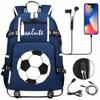 Soccer Print College Student Backpack with USB Charging Port Large Capacity Back To School Bags Women Men Laptop Travel Mochila