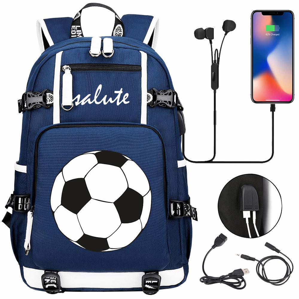 Soccer Print College Student Backpack with USB Charging Port Large Capacity Back To School Bags Women Men Laptop Travel Mochila