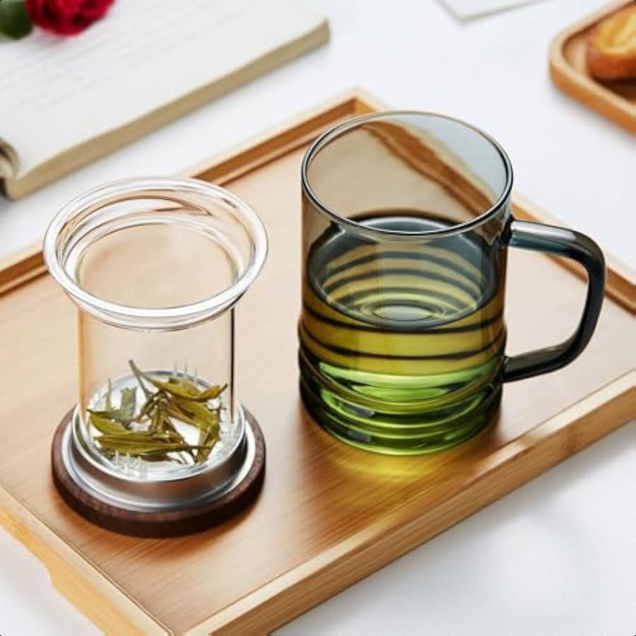 Glass Tea Cup with Infuser and Lid 14.5 fl oz Heat Resistant Borosilicate Glass Tea Infuser Mug for Blooming and Loose Leaf Tea