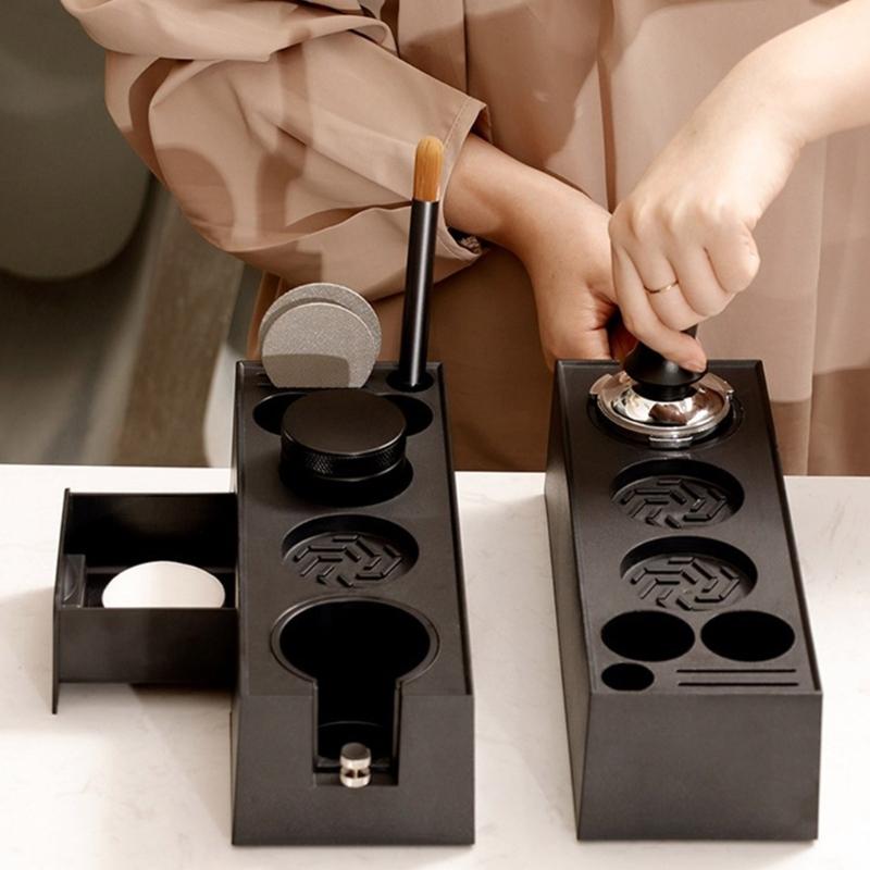 ABS Coffee Portafilter Rack Distributor Holder Convenient Espresso Tamper Mat Stand with Drawer Coffee Accessories