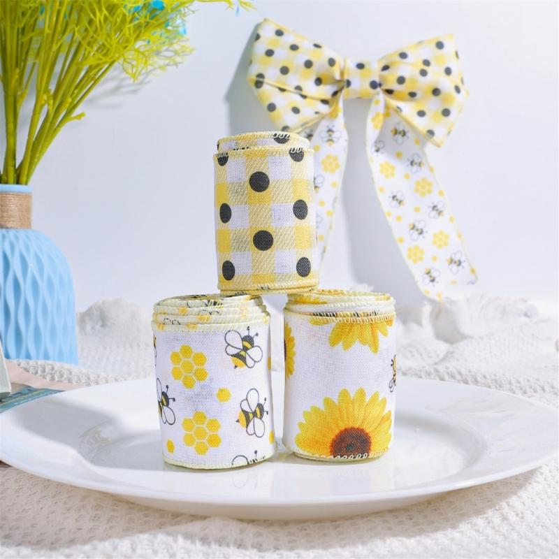 Wire Edged Ribbon Sunflowers Fabric Ribbon Decorative Ribbon Honeybees Ribbon