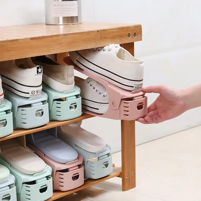 10pc Adjustable Double-layer Shoe Rack, Thickened And Space Saving Shoe Storage Rack, Flat Bottomed High Heel Storage Shoe Rack