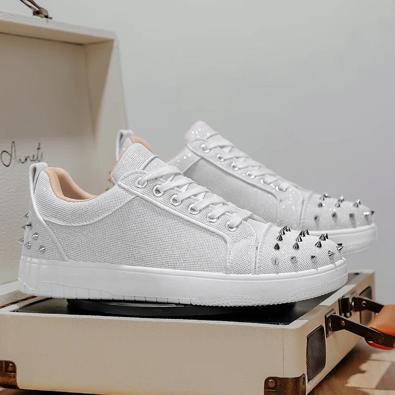 

2025 New Style Streetwear Personalized Sneakers, Men s Trendy Rivet Casual Sports Shoes, Breathable Canvas Shoes 39 серебряный