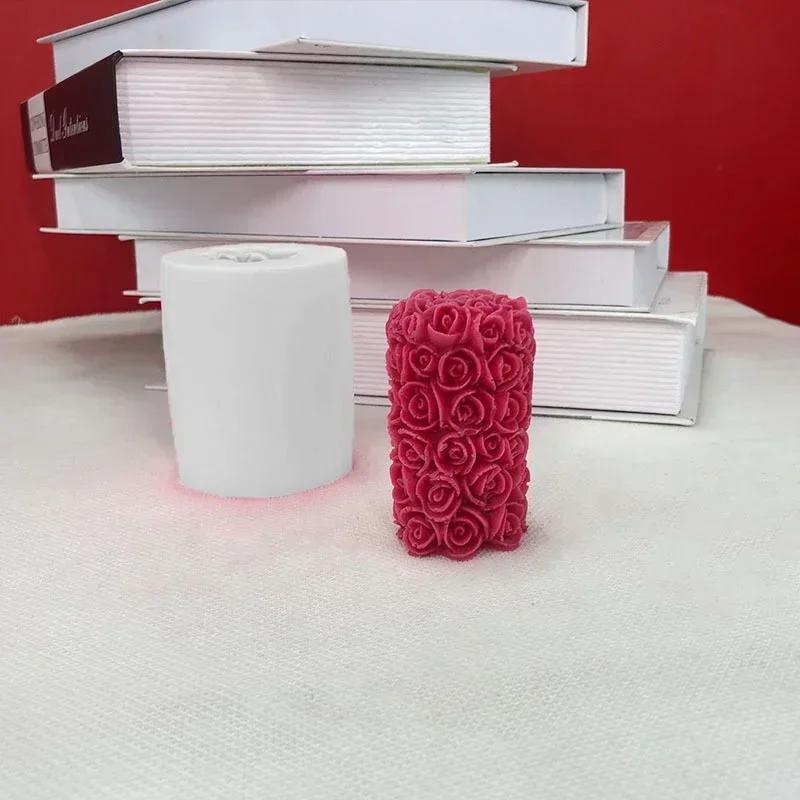 Creative Diy Rose Flower Shape Candle Mold Handmade Gypsum Plaster Mould Cylinder Silicone Soap Aromatherapy Wax Scented Mold