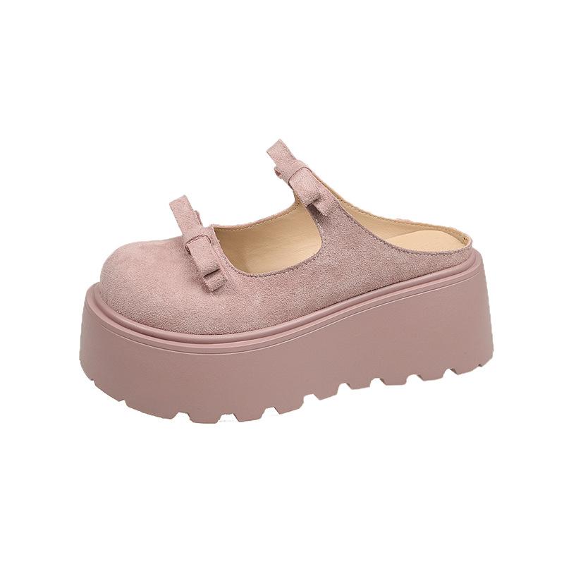 Thick-bottomed Bag Head, Half Slippers, Women's Outer Wear 2025 Spring New Versatile Muffin, Lazy Person Increases Height