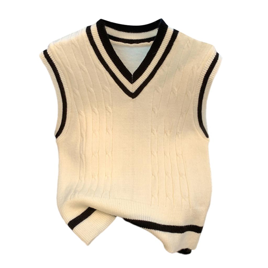 Women's Casual V-Neck Pullover Shirt Collision Color Sleeveless Sweater Vest