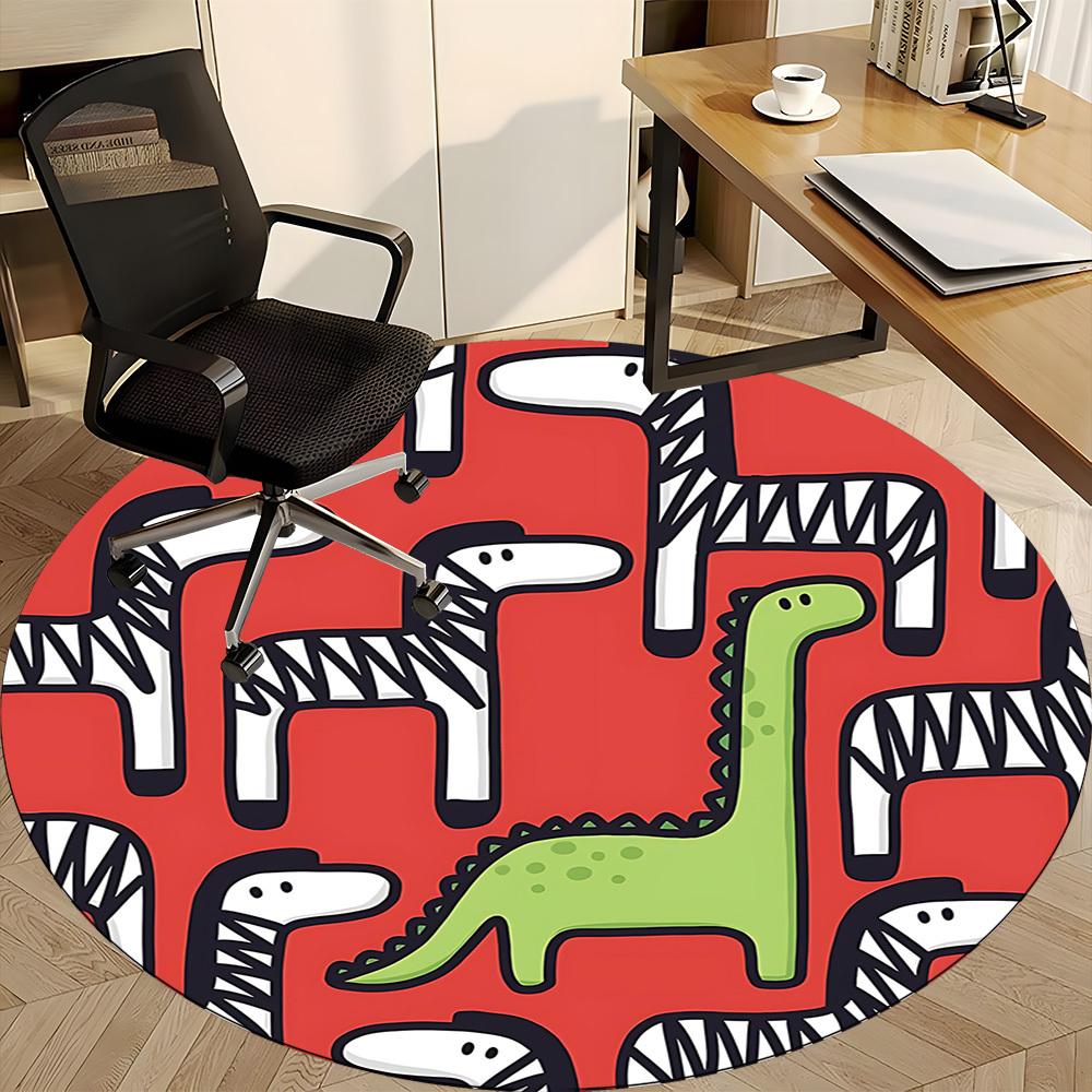 1pc Dino World Office Round Area Rug, Mat Suitable For Office, Under Office Chairs Bedroom Living Room Home Decor, Room Deco