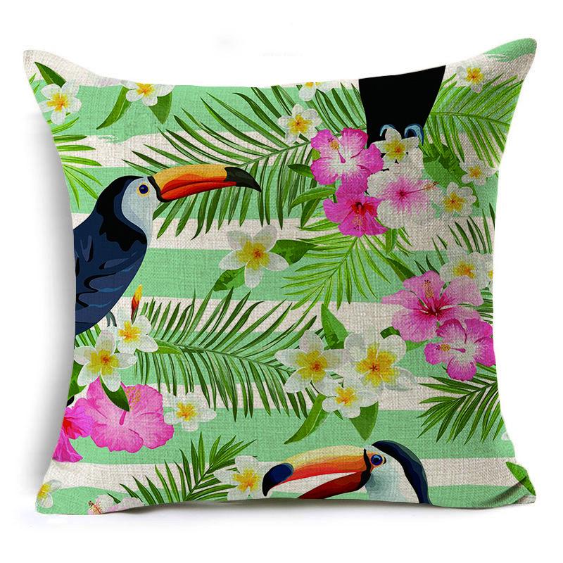 New Flax Tropical Flower Plant Flamingo Hibiscus Flower Pillowcase Cushion Cover
