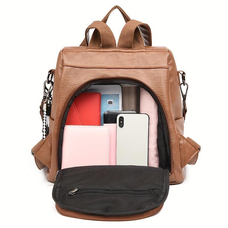 Classic Retro Bowknot Decor Backpack, Solid Color Textured Storage Rucksack, All-Match Pu Leather Storage Daily Daypack For Work