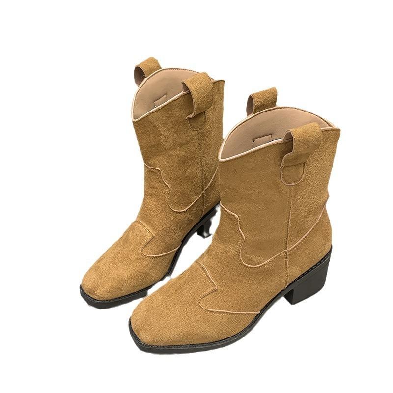 Autumn new fashion boots women's simple thick heel heightened fleece thickened warm versatile and comfortable women's boots