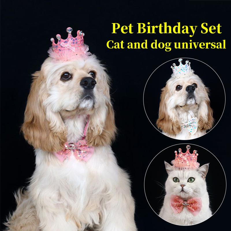 Pet Birthday Hat Bib Party Hat Cat Puppy Lace Saliva Towel Dog Bandana Scarf Dog Birthday Dress Up Photography Props Supplies