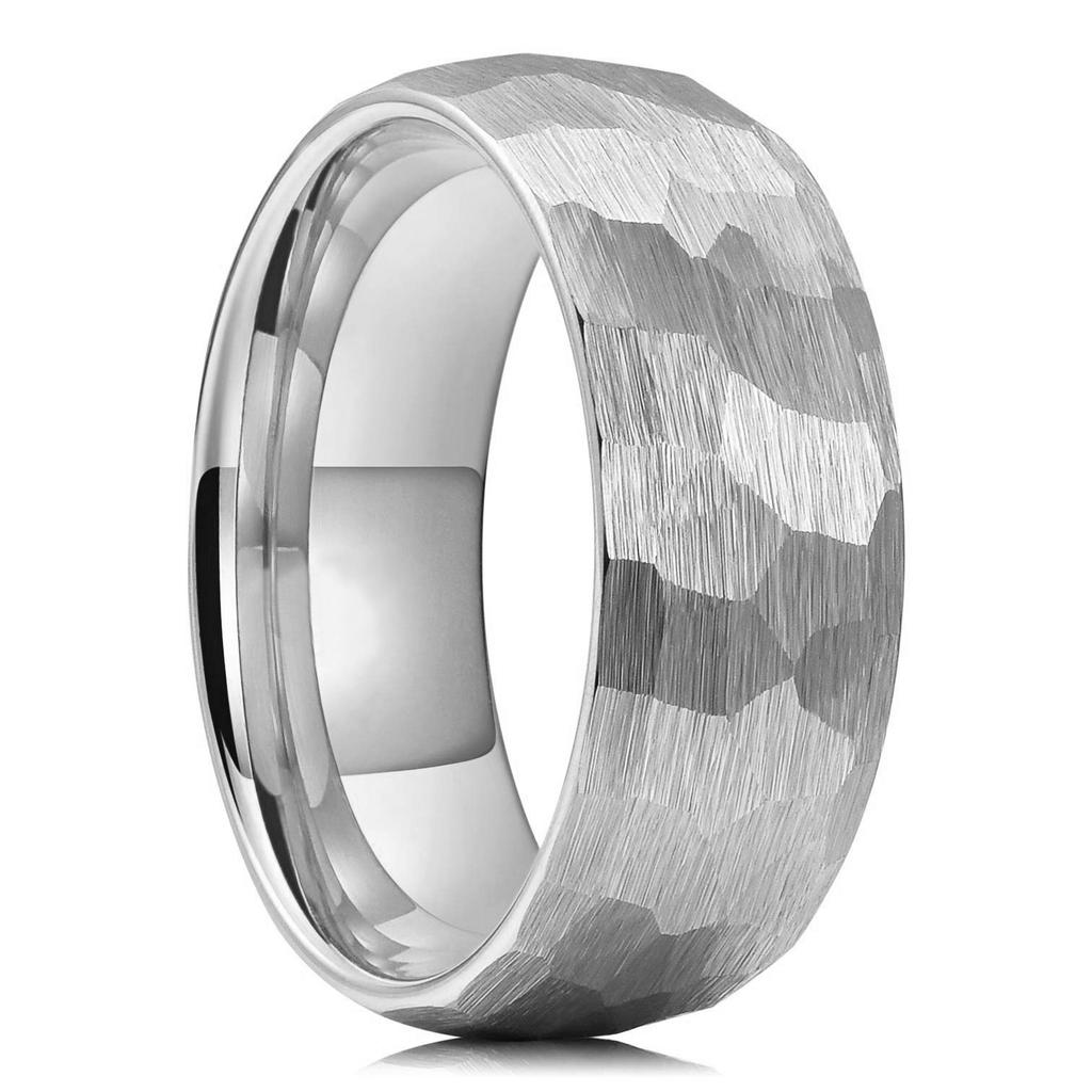 Hammered Multi-faceted Titanium Rings For Men Women Black Brushed Stainless Steel Couple Ring Wedding Engagement Jewelry