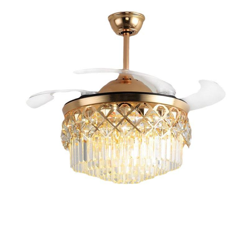 European Crystal Ceiling Fan Chandelier: Luxury Invisible Fan for Bedroom, Dining, or Living Room