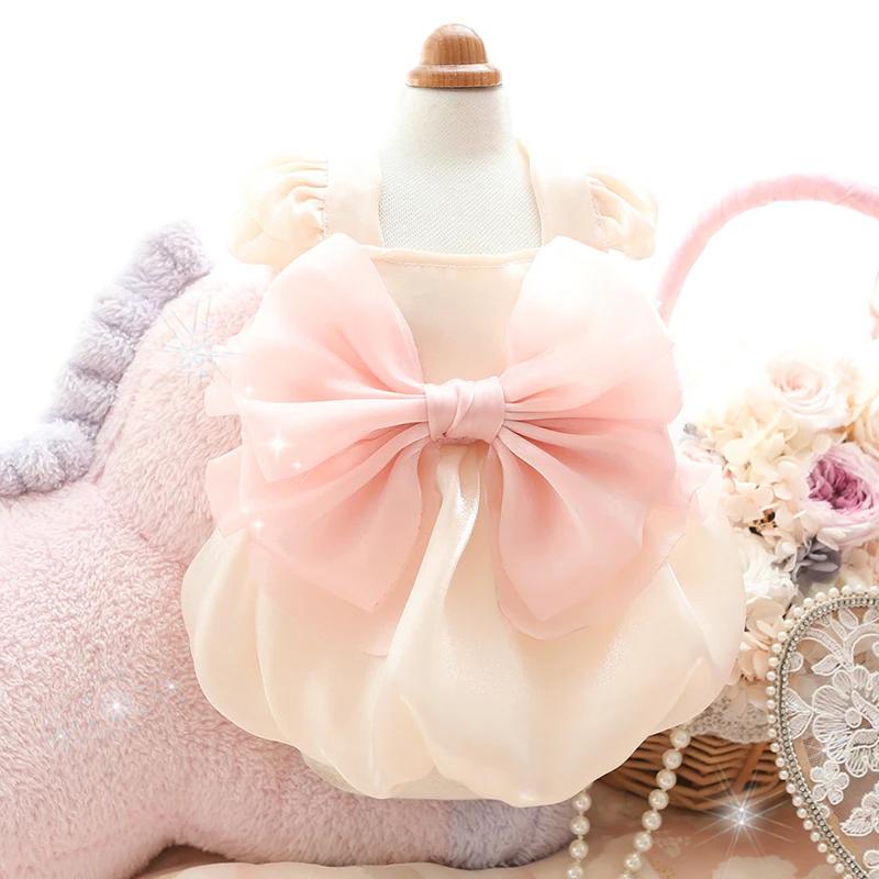 

Милое платье для собаки с галстуком-бабочкой, юбка принцессы, летняя одежда для кошек и собак, померанский шпиц, йоркширский терьер, мальтийская болонка, ши-тцу, пудель, бишон, одежда для питомцев 2025 XL бежевый