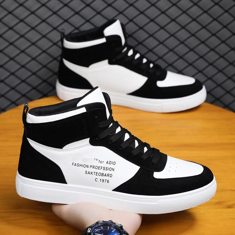 Herrenschuhe Frühling High-Top Skateboarding-Sneakers Neue Lässige Sportschuhe für Herren Straßenschuhe Herren Flats Leder Walking-Schuh