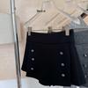 Petite High-Waisted Woolen A-Line Skort - Autumn & Winter Double-Breasted Style