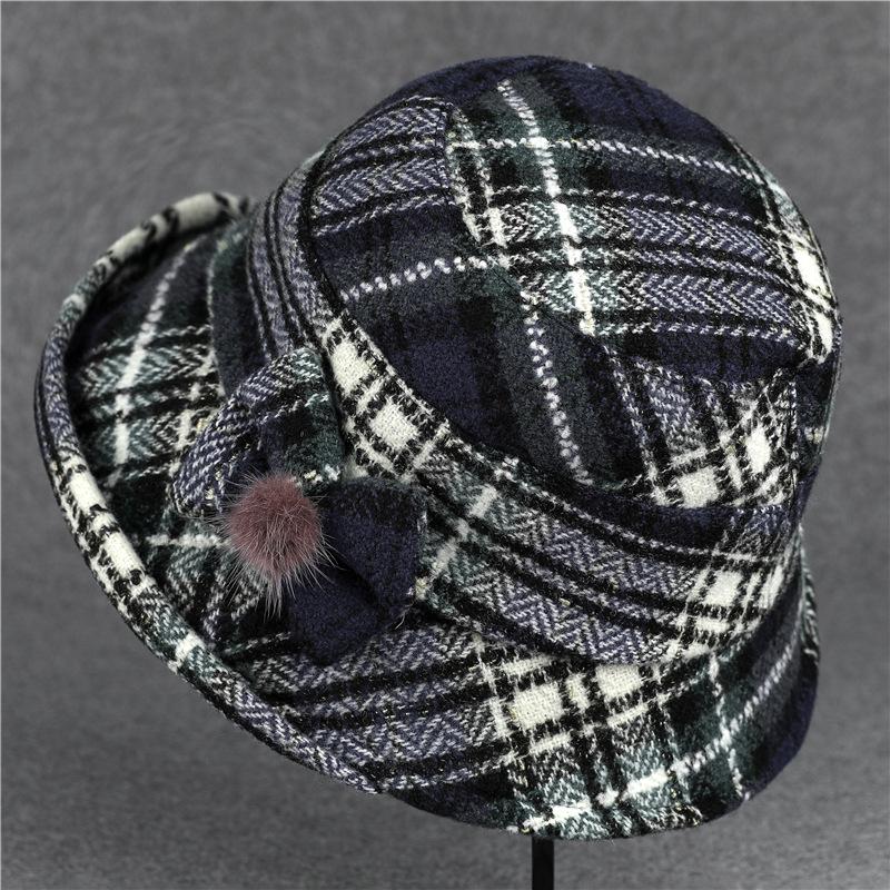 

Детская панама на осень и зиму, теплая, с темпераментом, в британском повседневном стиле, модная, универсальная шляпа-ведро M（56-58cm） тёмно-синий