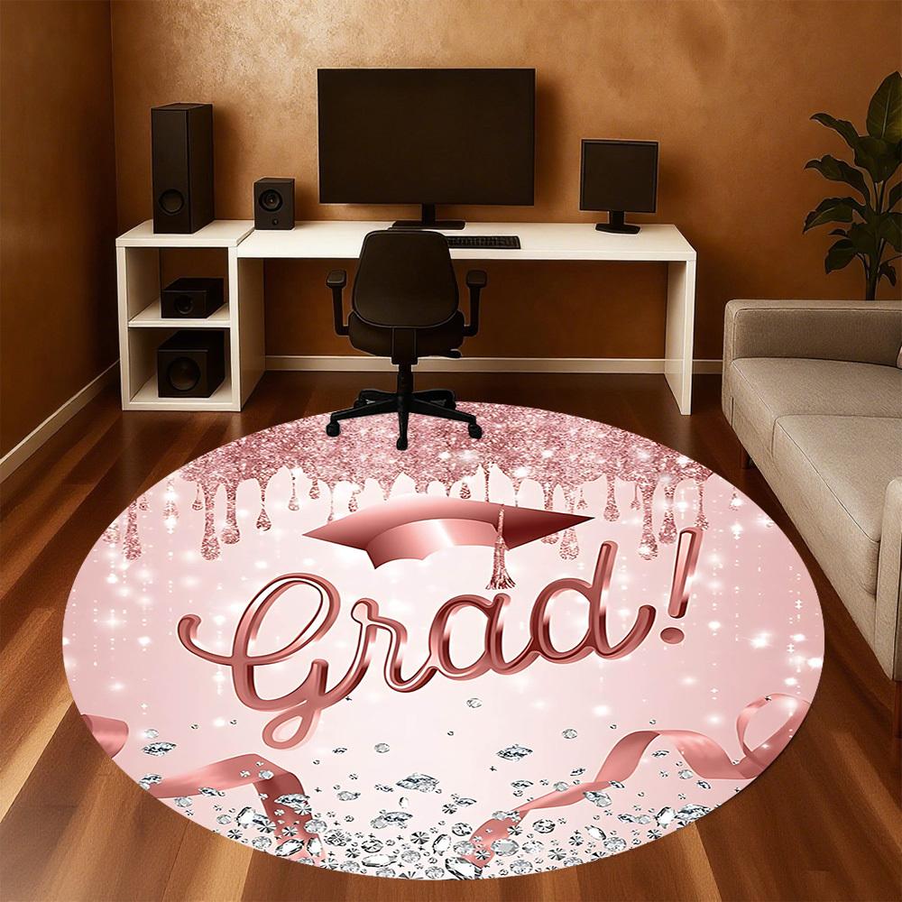 1pc Graduation Cap Round Chair mat Area Rug - Non-Slip, Floor Mat for Office, Bedroom, and Indoor Decor -1002262