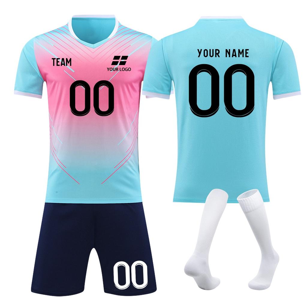 Customizable Soccer Jersey and Shorts Set Polyester Athletic Uniform Personalized Number Print Design