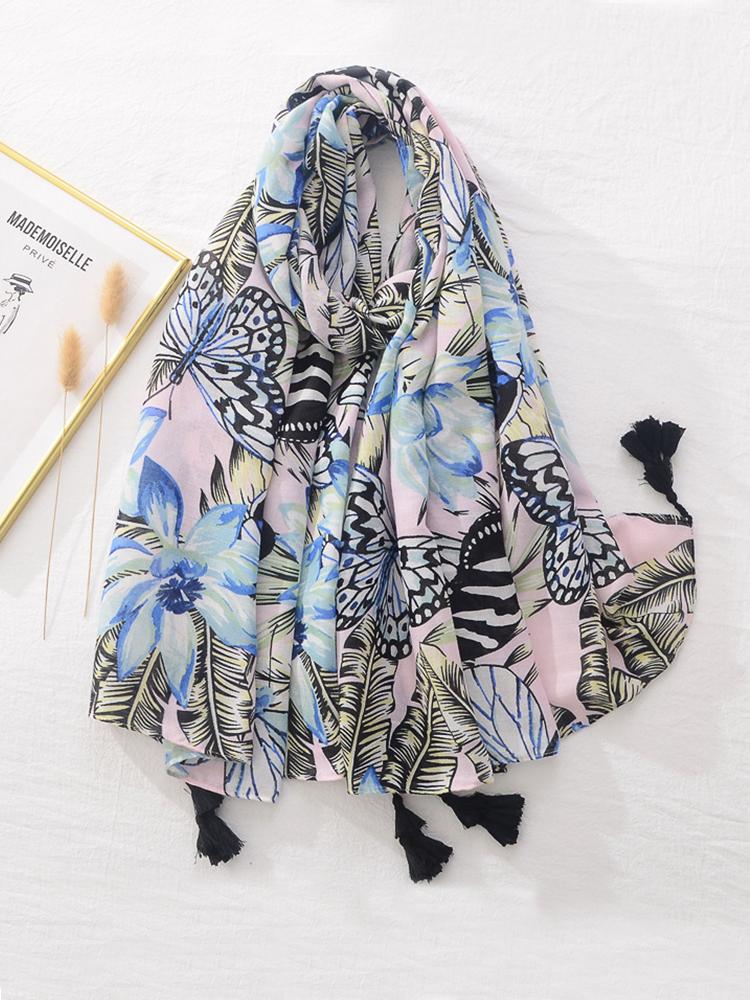 Cotton Linen Women Silk Scarf Soft Floral Print Beach Shawl Foulard Femme Mujer Pareo Muffler Bufanda Stoles Hijab Bandana Summe