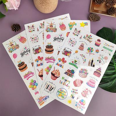 Hoja de pegatinas de feliz cumpleaños con purpurina láser, decoración para tartas grandes, regalo para fiestas, pegatinas de cumpleaños para ordenador