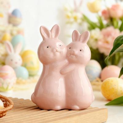 Yousheng Oster-Kuschelhase Keramikfigur Miniatur Rosa Weiß Paar Hasenstatue Haus Büro Schreibtisch Dekoration Ornament