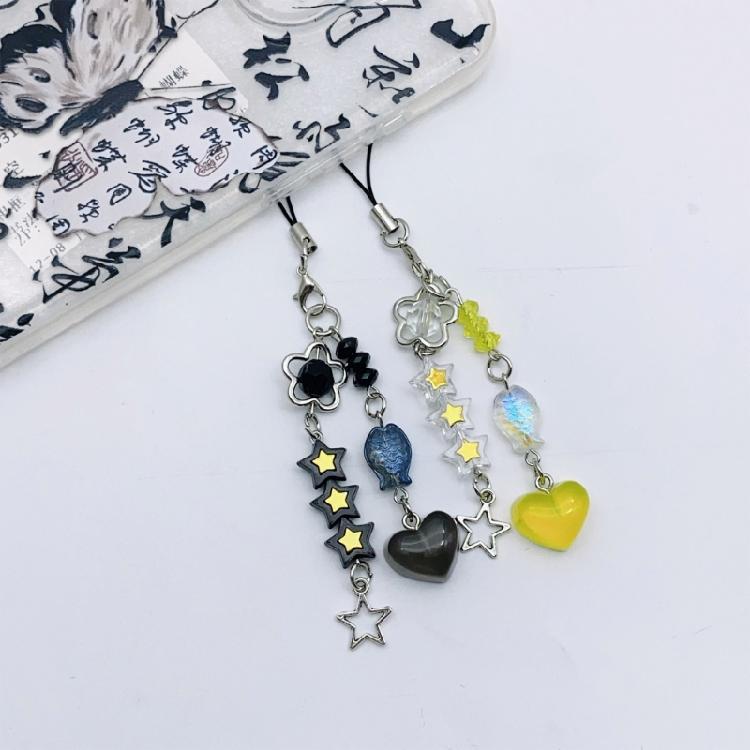 Cuteness Fish Handmade Beaded Phone Charm Unique Heart Key Holder Multifunctional Keychain Present for Girls and Women