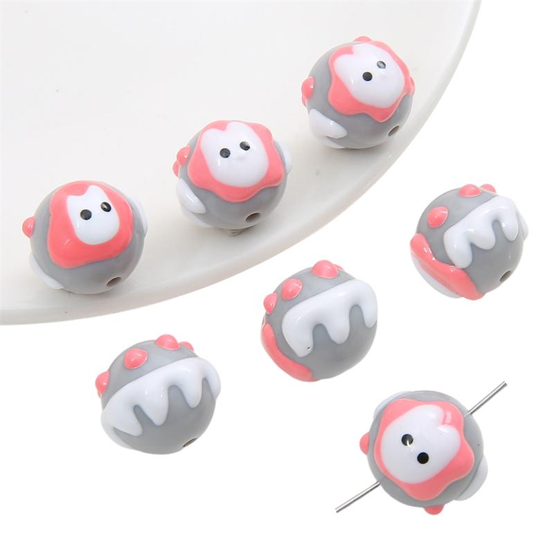 Hand-drawn Acrylic Beads Cute 16mm Spacer Charms for Keychain Jewelry DIY