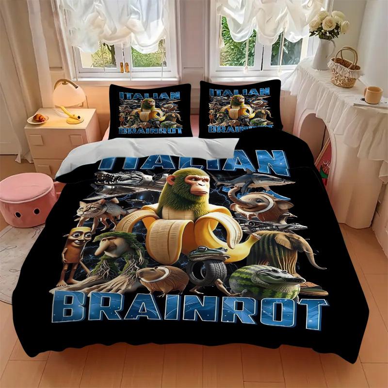 Italian Monkey Banana Scene Print 3Pcs Bedding Setduvet Cover With 2 Bedropillowcase Home Birthday Gift