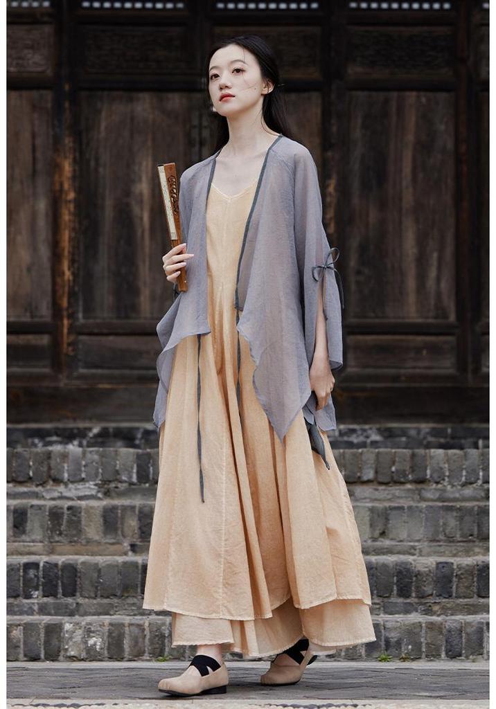 2025 Summer Dark Silent Willow Patchwork Camisole Dress with Large Hem