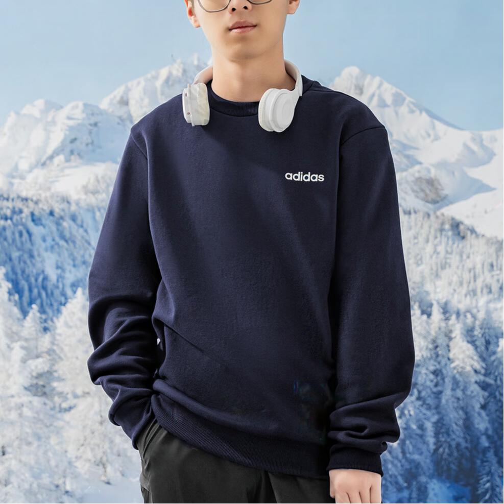 Adidas Crew Neck Pullover Fleece Long Sleeve Sweatshirt Men Sweatshirt Navy-Blue JX9403