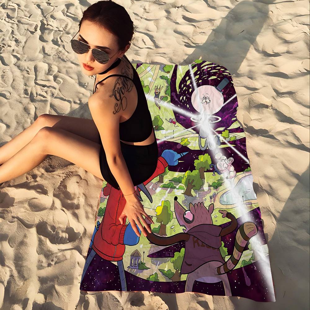 R-Regular Cartoon Show Microfiber Printed Beach Towel Mountain Climbing Yoga Beach Swimming Running Absorbent Soft Towel