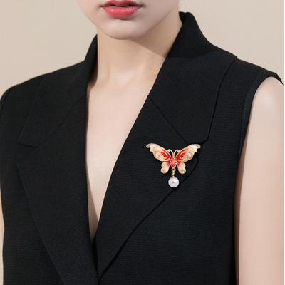 Pearl Butterfly Brooch, Diamond Studded, High-end, Drip Oil, Rhinestone, Alloy Brooch, Crystal Chest Flower Empty Holder, Korean Version Brooch