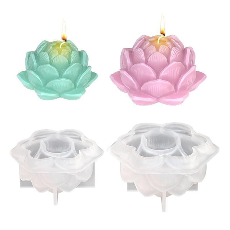 3D Lotus Silicone Mold Jar Diy Aromatherapy Candle Mould Pot Handmade Jewelry Storage Box Making Concrete Candle Jar Planter