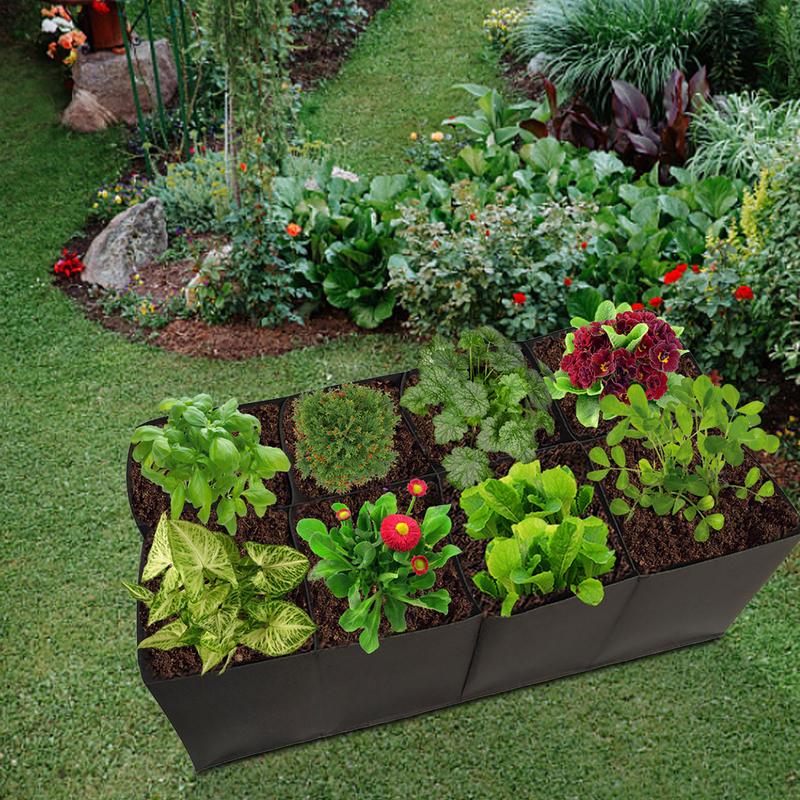 8 Grids Garden Raised Planting Bed Non-Woven Fabric Raised Garden Bed Square Garden Flower Grow Bag Vegetable Planter Pot