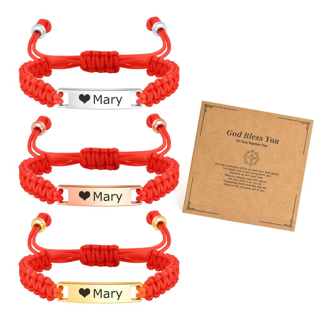 Personalized Baby Bar Bracelet, Custom Name ID Wristband, Red String Luck Birthday Baptism Gift with Card for New Born Child
