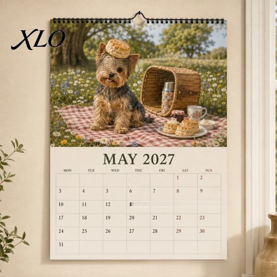 Wandkalender Yorkshire Terrier Kalender, 2027 Monats-Hängeplaner mit Metall-Papier-Doppelspirale für Home-Office-Organisation Und