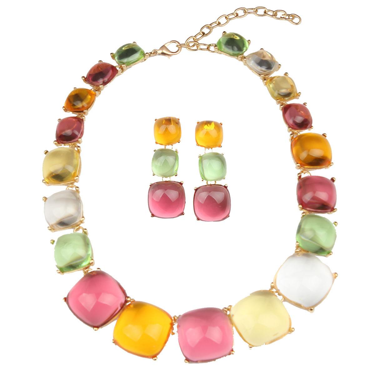 

Bohemian Geometric Necklace and Earrings Set , Colorful Pendant Fashion Accessory for Women белый