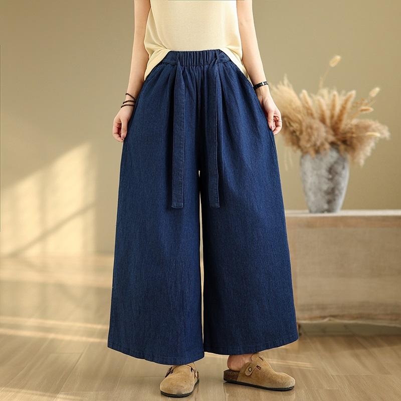 plus size thin Vintage high waist casual loose Women summer jeans denim wide leg Pants