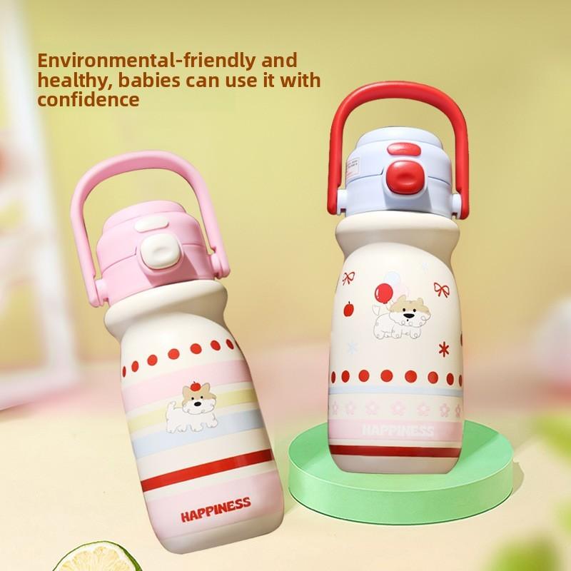 Cute Cartoon Stainless Steel Insulated Travel Mug With Straw For Office And Outdoor Use