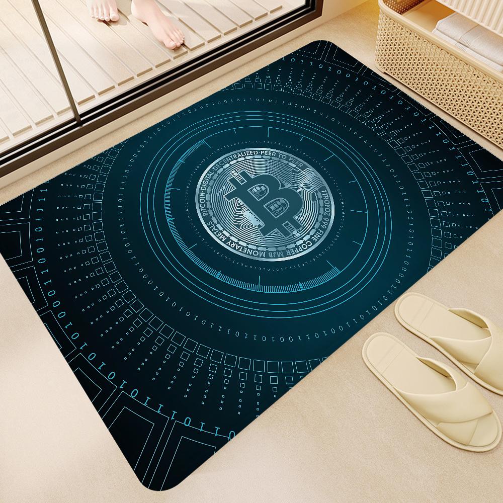 Funny Bitcoin Gold And Money Anime Spend Or Save Floor Mat Non-Slip Laundry Room Mat Laundry Decor Balcony Child Living