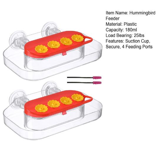 Kolibri-Futterspender für Fenster, starker Saugnapf, Kolibri-Futterspender mit 4 Futteröffnungen, Wasserstation für Vögel aus Kunststoff