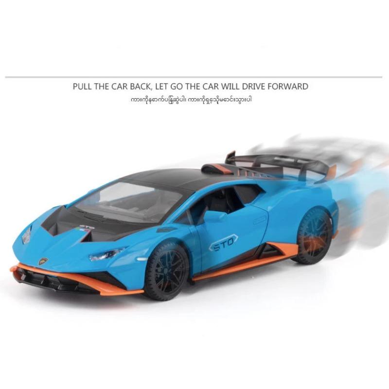 1/24 Alloy Lamborghini Huracan STO Supercar Metal Diecast Car Model Vehicles Pull Back Sound and Light for Children Boy Toys Gift Collection