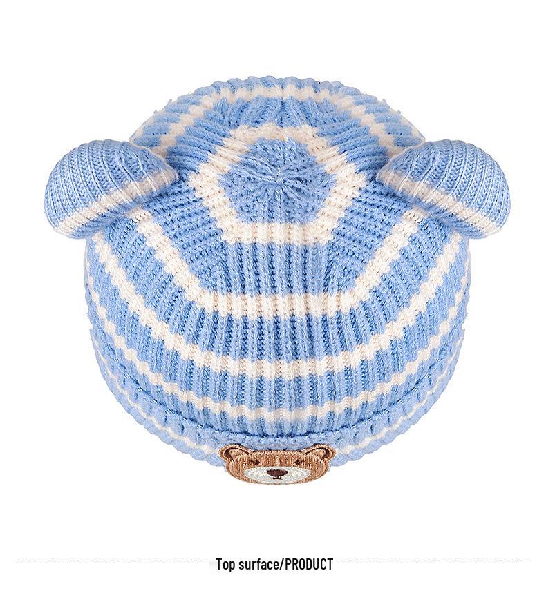 Children's Winter Earflap Hat - Striped Woolen Bear Design for Boys and Girls