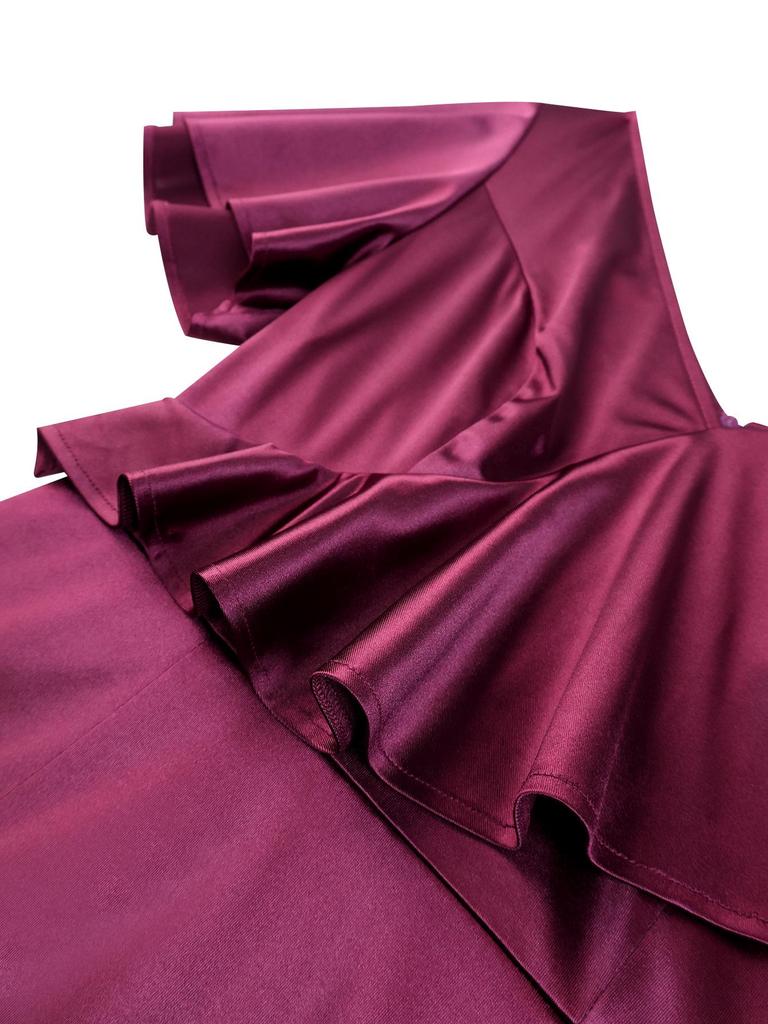 Plus Size Wine Red V-Neck Ruffle Bodycon Evening Gown