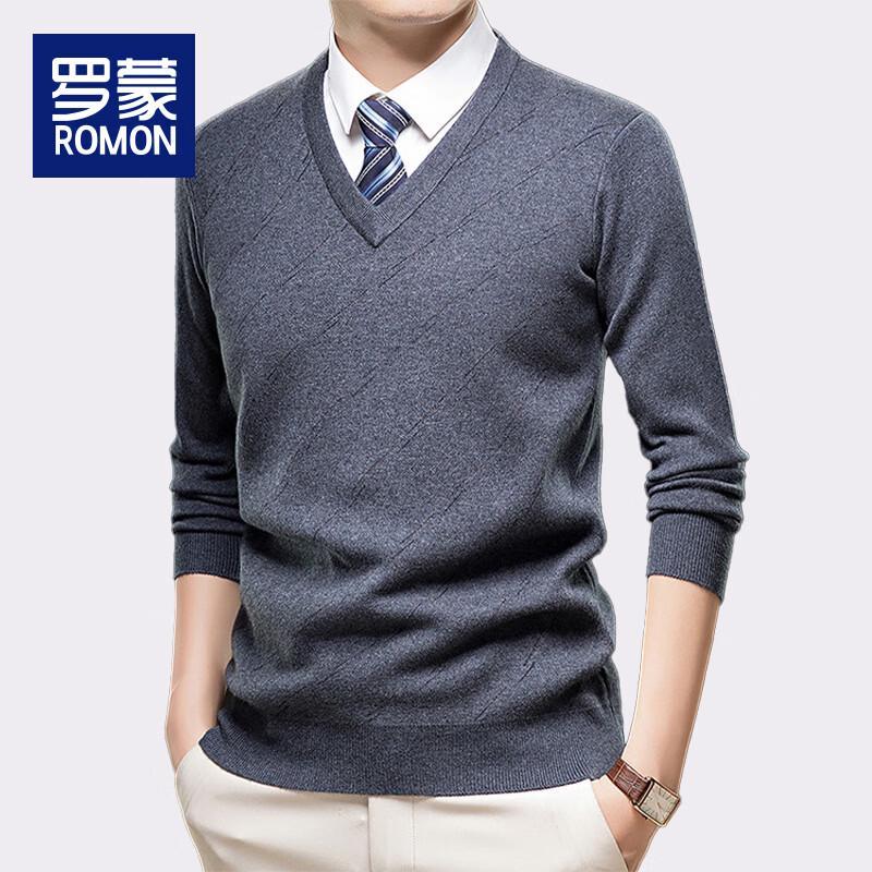 Romon Men's V-Neck Thickened Knit Pullover LZ6362