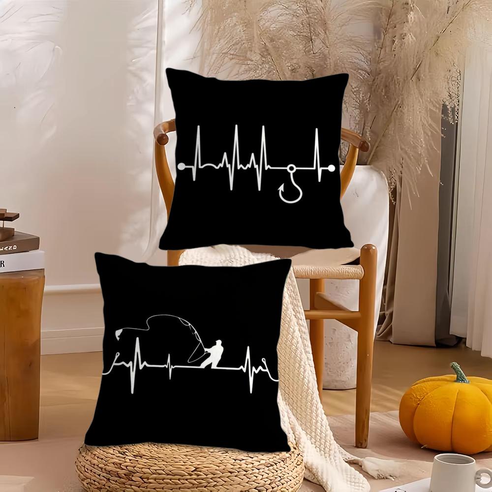 Fishing Heartbeat Cushion Cover Short Plush Double-Sided Printing Home Machine Washable In Warm Winter Pillow Cover